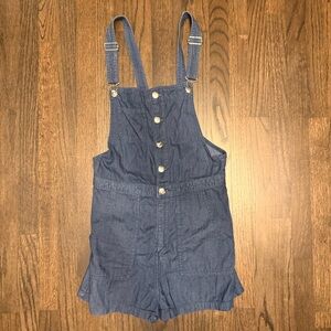 H&M Denim Blue Romper, silver buttons, open back, overalls, shorts